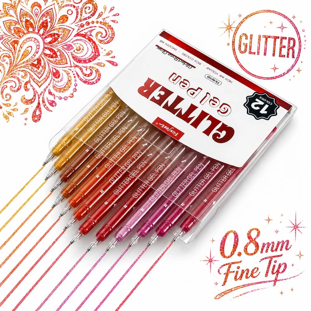 12Pcs Glitter Gel Pen Marker Set 0.88mm Outline Painting Pens Illustration Sketch Marking Graffiti Decor Crafts DIY Art Supplies