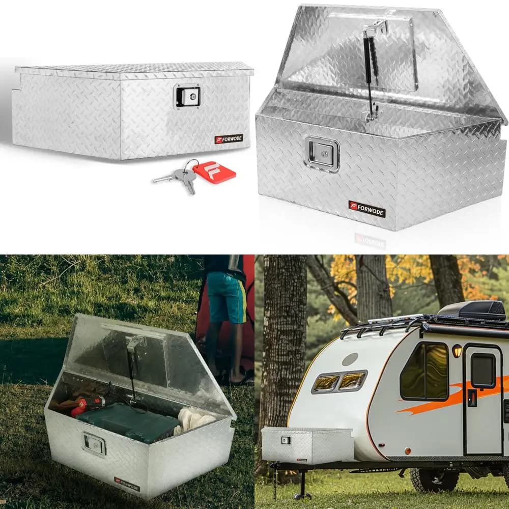 39 Inch Aluminum Trailer Language Door Box with Diamond Plate, Trailer Tool Box