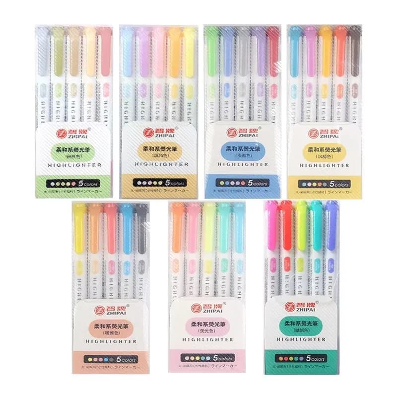Set di evidenziatori a doppia testa 5 colori fluorescenti pennarelli artistici giapponesi Kawaii cancelleria carina per forniture scolastiche e per ufficio