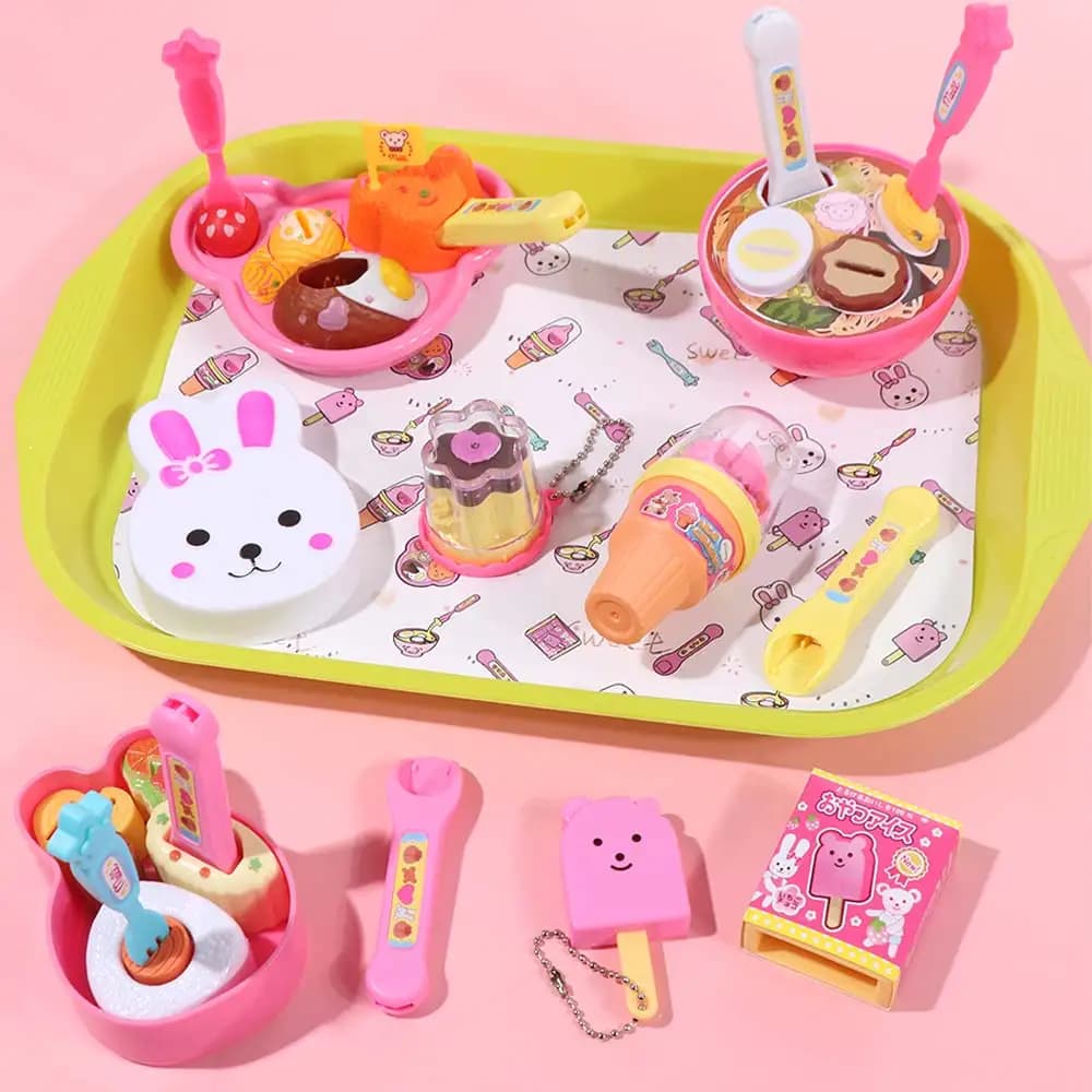6pcs/set Little BearShape Pudding Feeding Set Simulation Model Early Education Lunch Box Pudding Role Play Kawaii Play House