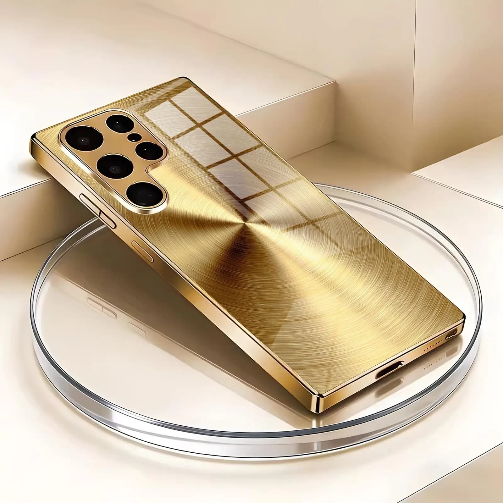 Brushed Metal Texture2 Phone Case For Samsung S26 S25 S24 S23 S22 S21 Plus Ultra Note20 Electroplated glass Phone Case