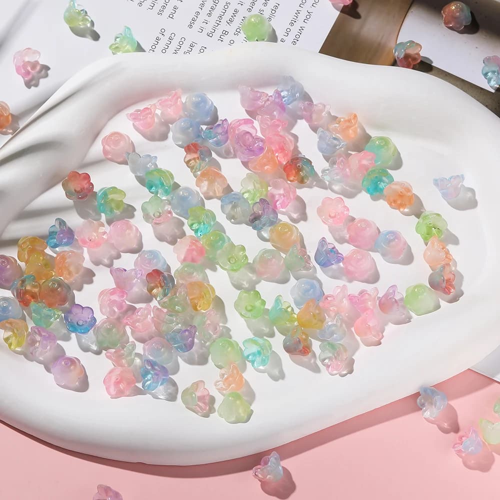 20pcs Glass Gradient Two-color Wind Chime Flower Beads Floral Spacer Beads for DIY Necklace Bracelet Jewelry Making Supplies