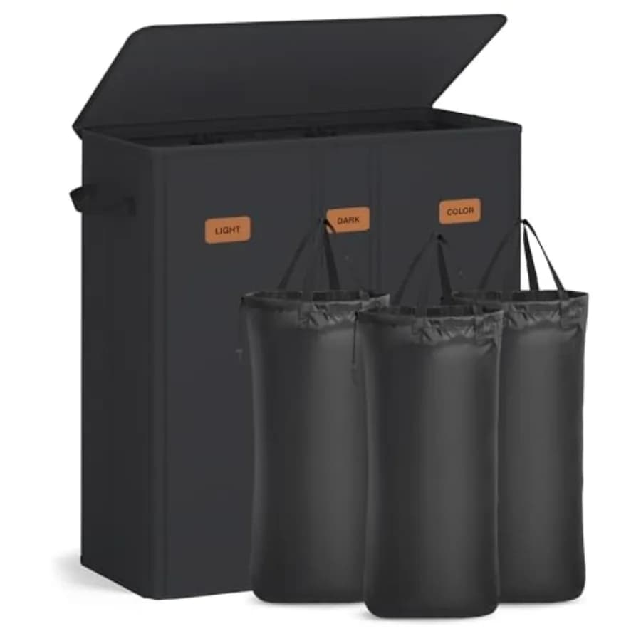 180 L (47.6 Gallon) White Paper Basket with 3 Parts, Cover, Labels and Bags Removable for Bedroom, Black Ink