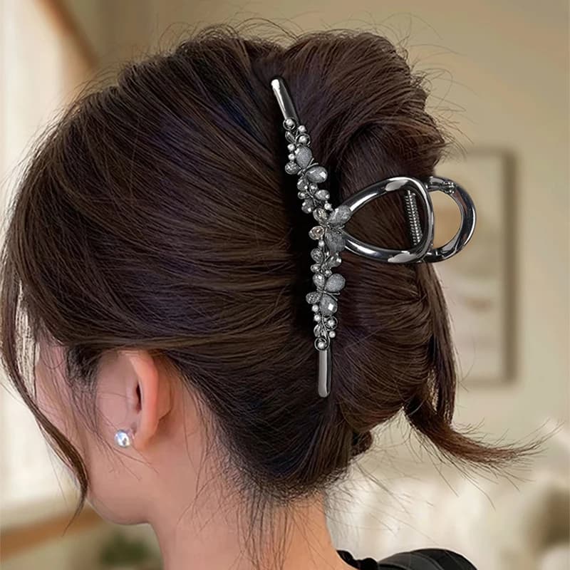 Temperament Glaze Rhinestone Butterfly Large Hair Grip High-end Women's Metal Shark Clip Elegant Korean Style Hair Accessories