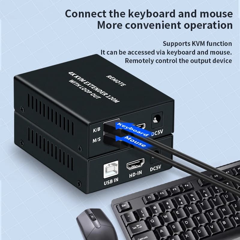 Extender KVM HDMI 4K su Cavo Cat5e/6 120M con Loop, Trasmettitore e Ricevitore Video HDMI USB Ethernet per PC NVR TV