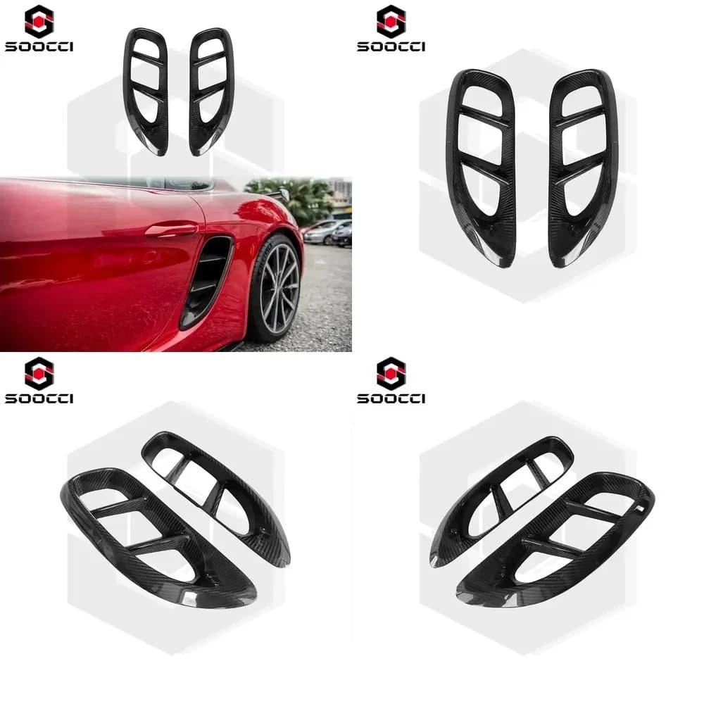 Prese d'Aria Laterali in Vera Fibra di Carbonio Stile GT4 per Porsche 718 982 981 Cayman Boxster, Diffusore e Spoiler