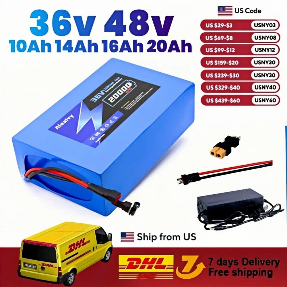 Aleaviy 36V 20Ah Batteria al litio per bici elettrica 20000mAh Li ion Ebike Batteria per bicicletta Scooter Moto con caricabatterie