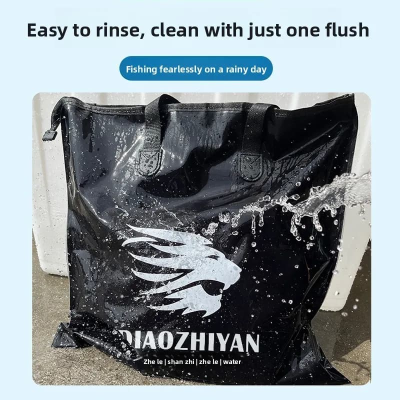 Foldable waterproof fishing net bag - leakproof tackle storage with large capacity zipper made of thickened pvc and oxford cloth