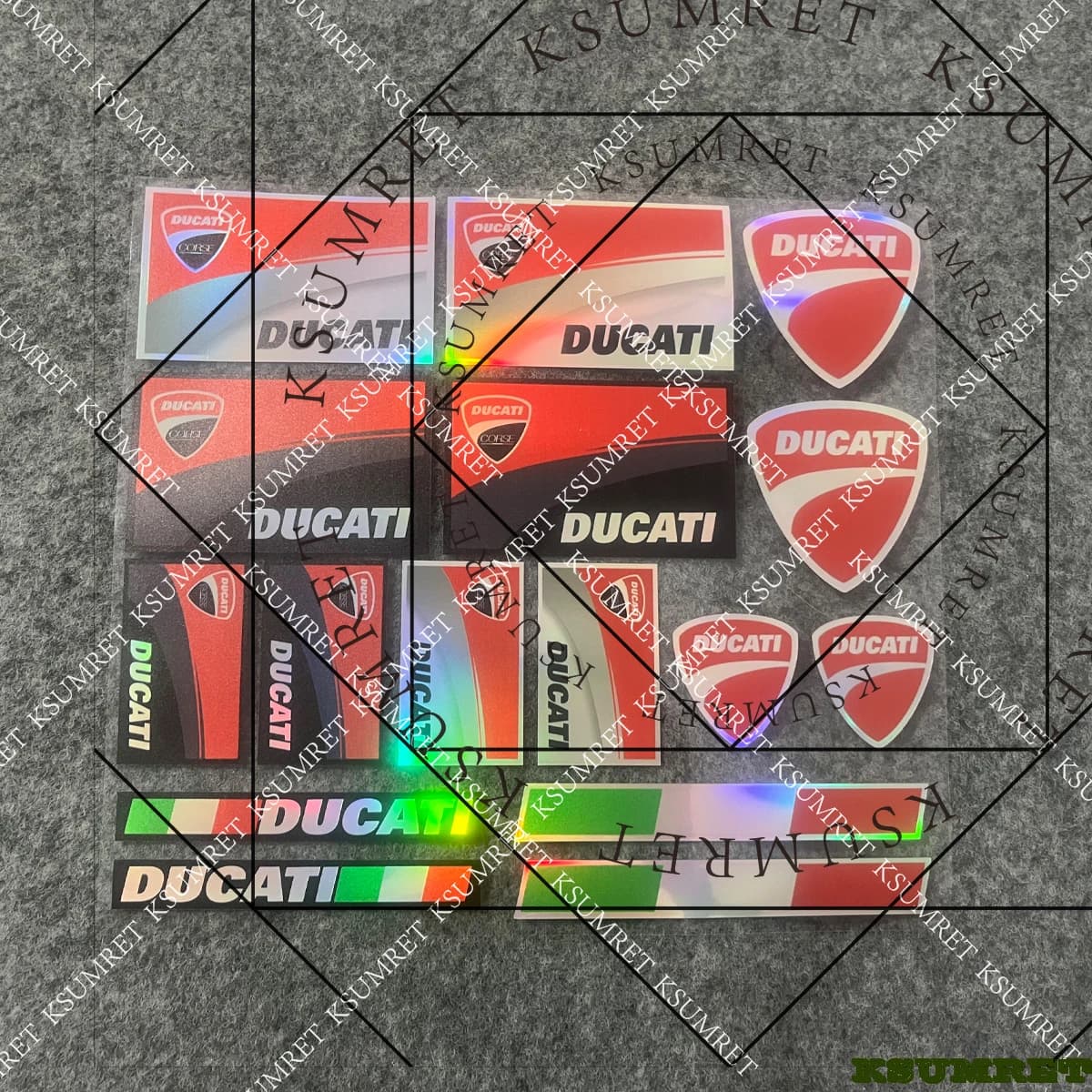 Kit di Adesivi per Casco Moto Ducati con Effetto Laser