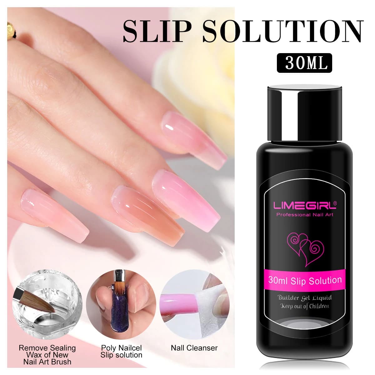 LIMEGIRL 30ML Gel ad espansione rapida Lucidatura Soluzione antiscivolo Gel Gel di estensione per nail art liquido acrilico trasparente semipermanente