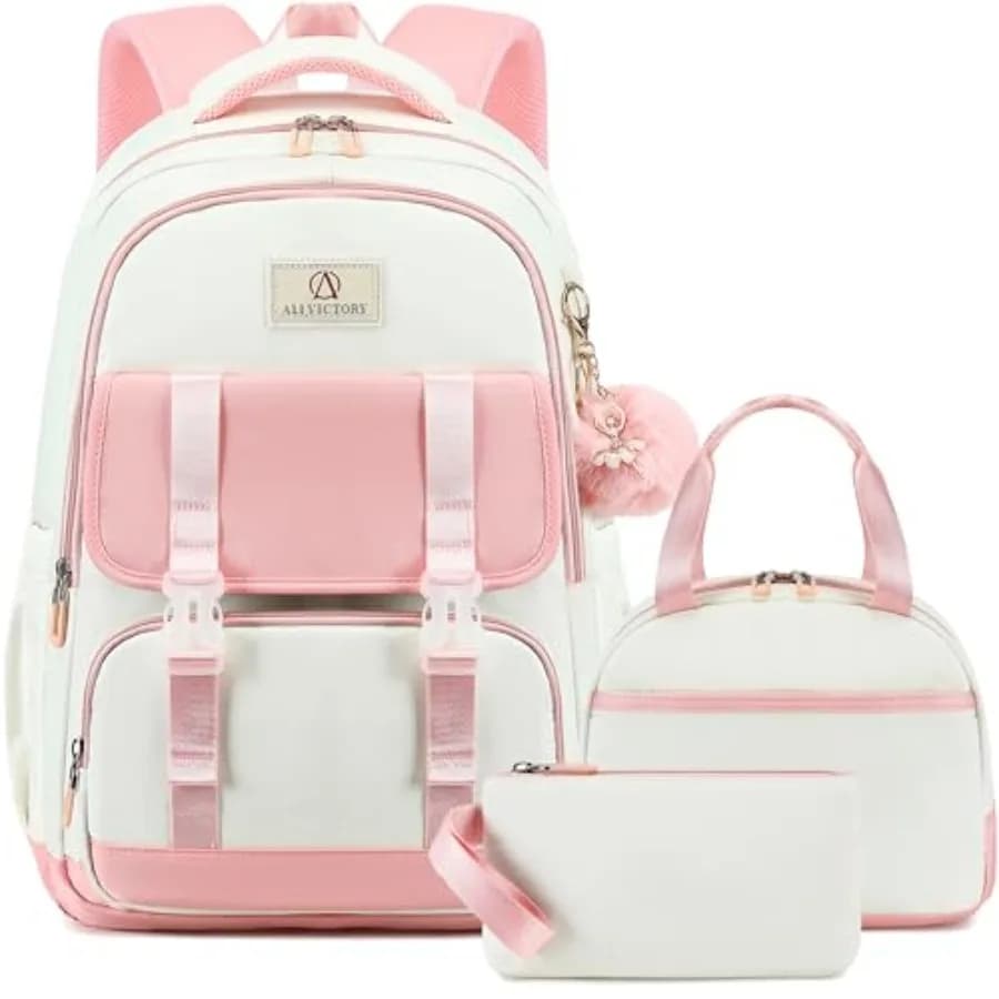 Zaino Scolastico per Ragazze e Donne, Zaino per Laptop da 15.6 Pollici, Borsa per Libri Universitari, Carino Zaino per Scuola Elementare, Media e Superiore con Scomparto Pranzo
