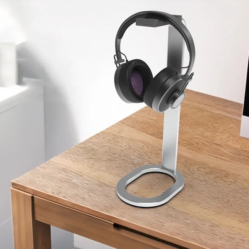 Supporto universale per cuffie Supporto per cuffie da gioco in lega di alluminio + silicone Espositore da tavolo con base antiscivolo salvaspazio
