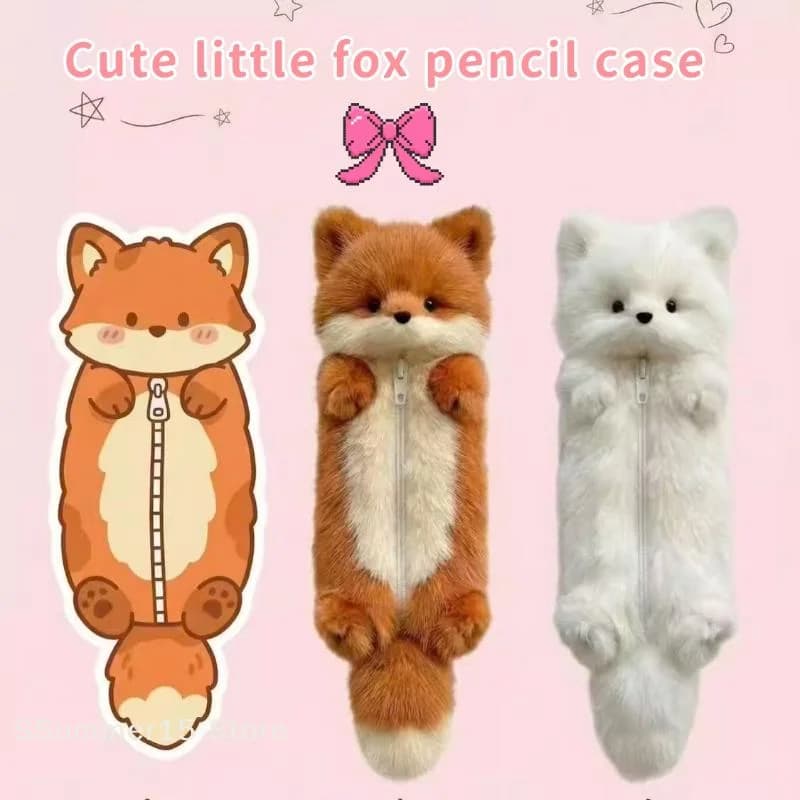 【R】Cartoon Plush Pencil Pouch Funny Cute Student Animal Pencil Cases Personalized Stationery Storage Bag Best Friend Gifts