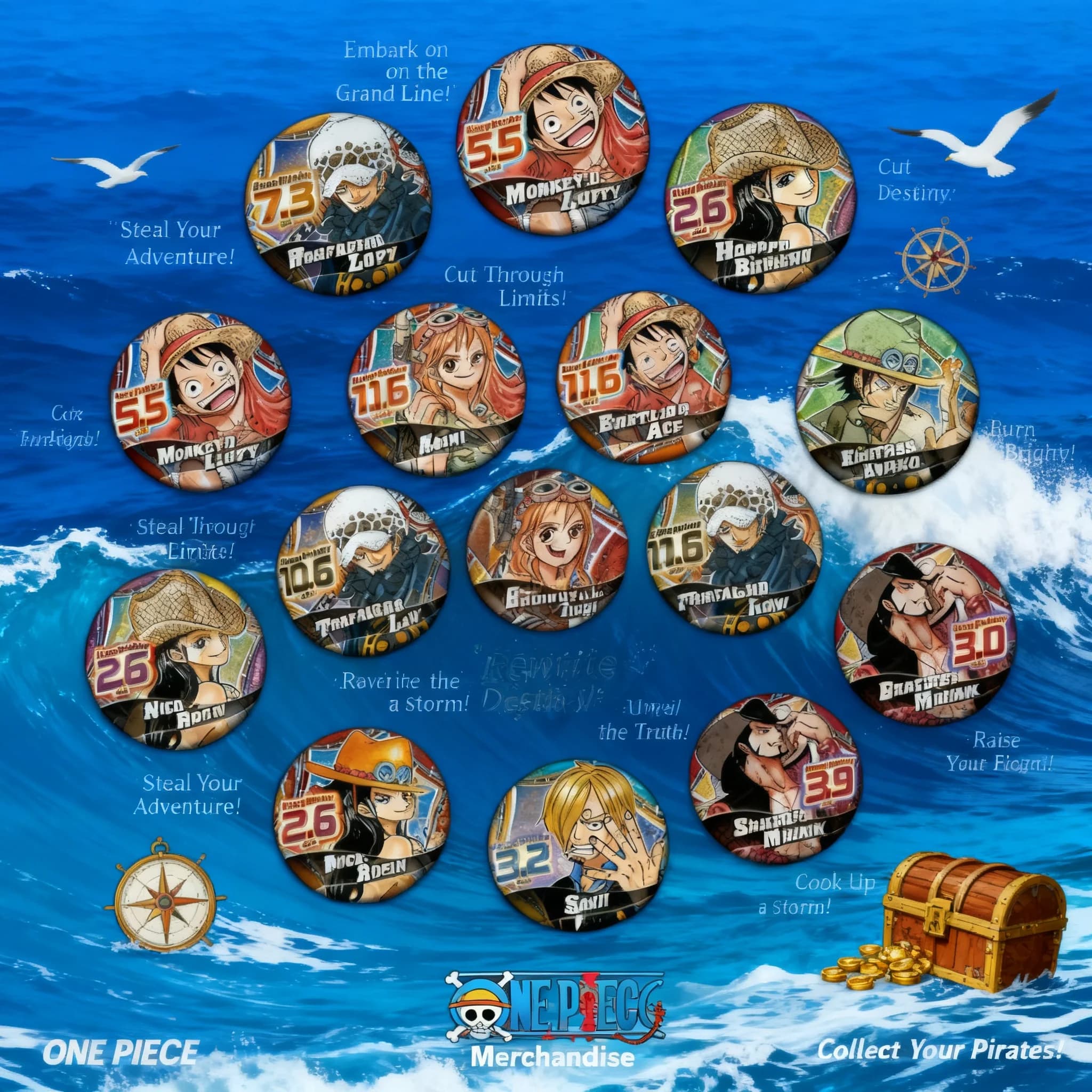 One Piece Anime Badge Pin Chinese Original Merchandise Cosplay Luffy Zoro Sanji Robin Ace Backpack Accessory Birthday Gift