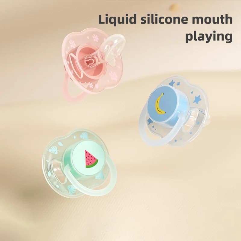 1pc carino ciuccio per bambini capezzolo in silicone liquido testa piatta con coperchio antipolvere modello floreale manico in PP succhietto per 3 mesi sopra