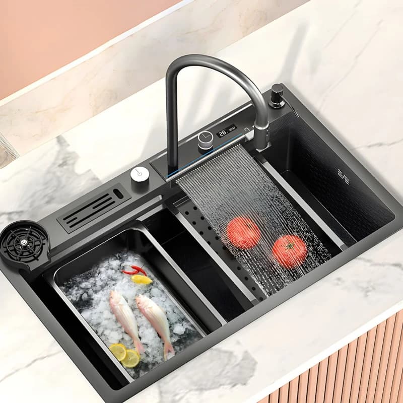 Lavello da Cucina Multifunzionale con Portacoltelli e Lavabicchieri Integrato