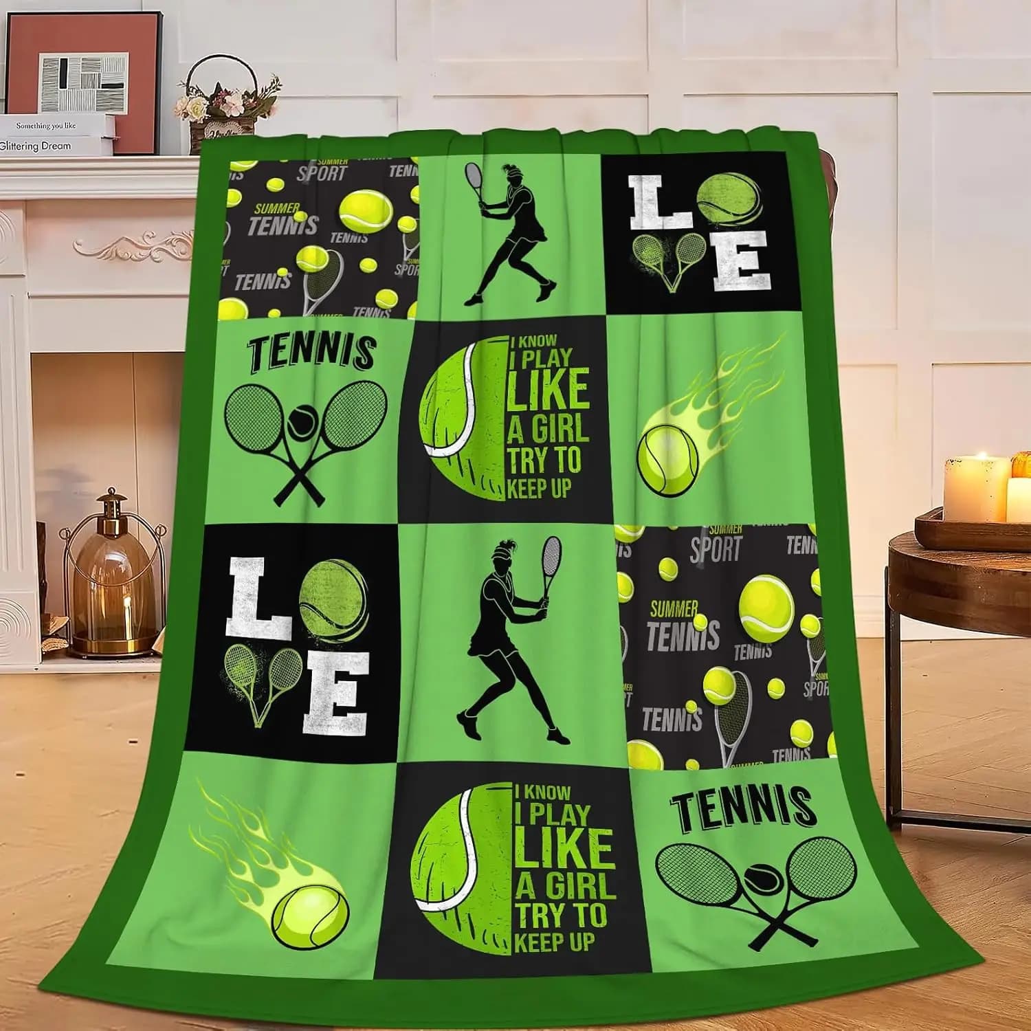 Coperta da tiro con pallina da tennis in pile - Peluche fuzzy, super morbida, accogliente e calda, decorazione sportiva da tennis, coperta da letto, regali per ragazzi e ragazze