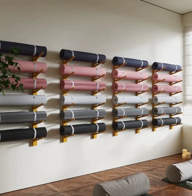 Porta Tappetini Yoga Creativo, Supporto da Parete in Legno per Tappetini Yoga e Rulli in Schiuma, Salvaspazio per Studi Yoga