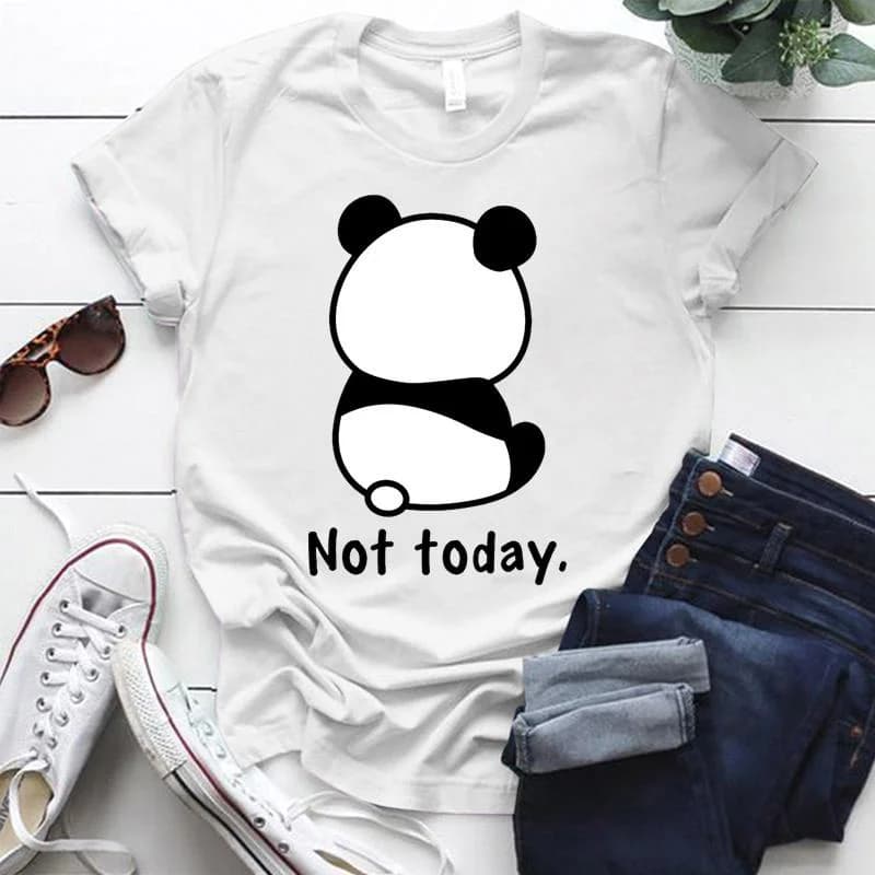 T-shirt stampate con simpatico panda Not Today per donna, maglietta divertente a maniche corte con collo rotondo, top casual estivi