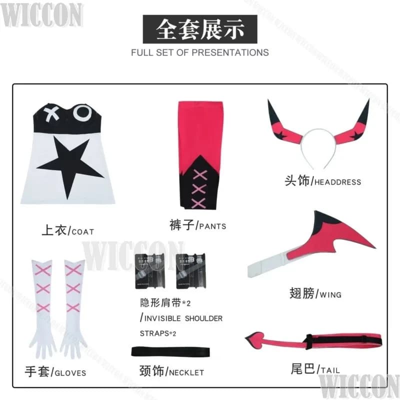 Verosika Mayday Anime Hasbin Demon Succubus Hotel Cosplay Costume Prop Wig Horn Holloween Show Stage Party RolePlay Women Girlc;