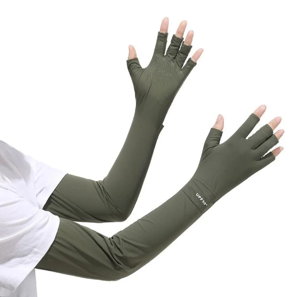 Guanti sottili a manica lunga tinta unita con protezione solare antiscivolo, elasticizzati e ad asciugatura rapida, per la pesca estiva