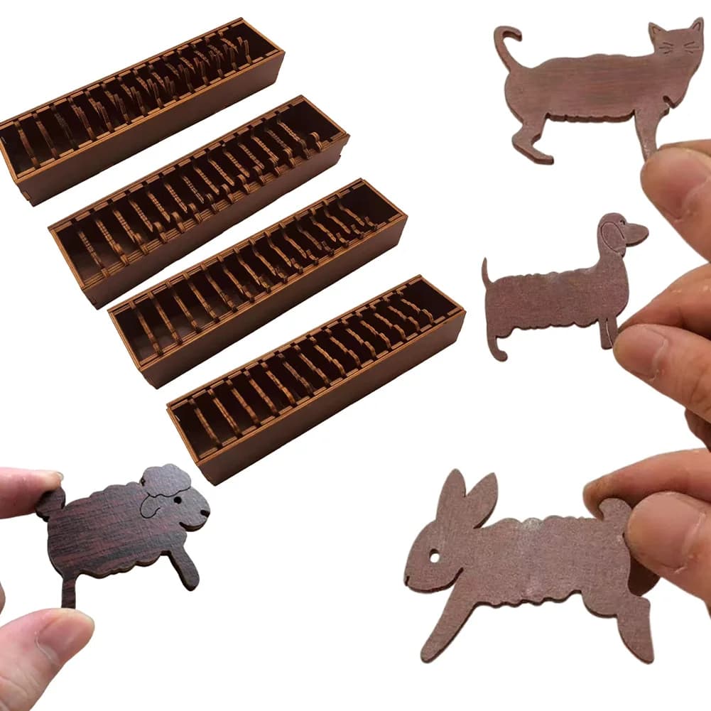Wood Roque Set with Animal Shapes, Embroidery Wire Organizer Box, Craft Conservation Tool