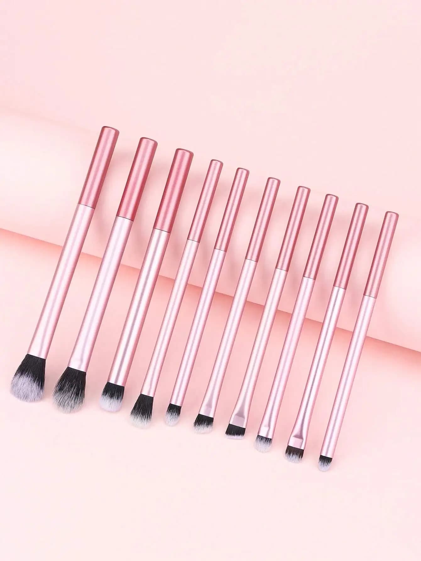 Nuovo set di pennelli per ombretto rosa da 10 pezzi con setole in fibra sintetica, pennelli multifunzionali per il trucco degli occhi, portatili per viaggiare, strumento di bellezza, pennello per sopracciglia, pennello per ombretto, spoolie, pennello spoolie, omaggi