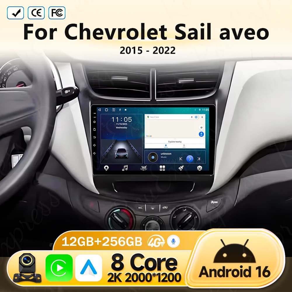 Autoradio Multimediale con Carplay Android 16 DSP 2Din 4G NET per Chevrolet Sail Aveo 2015-2022