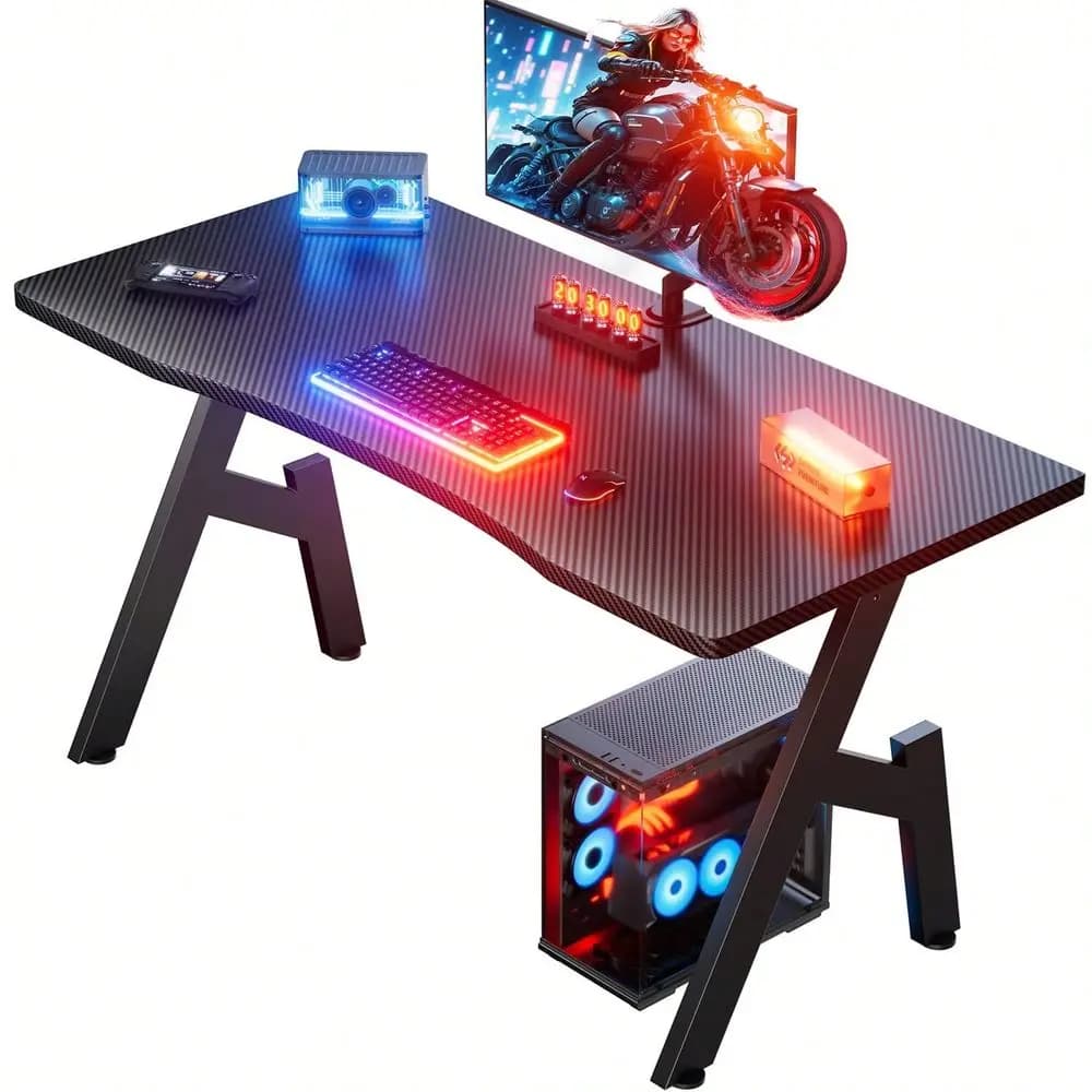 Scrivania da gaming 40 con superficie in fibra di carbonio, grande tavolo per computer a forma di A, postazione PC ergonomica per ufficio domestico, scrivania per gamer