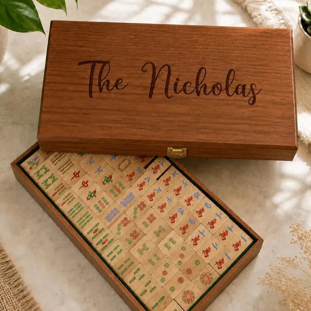 Custom Engraved Wooden Acrylic American Mahjong Tiles Set Personalized Board Game Gift for Family Friends Party