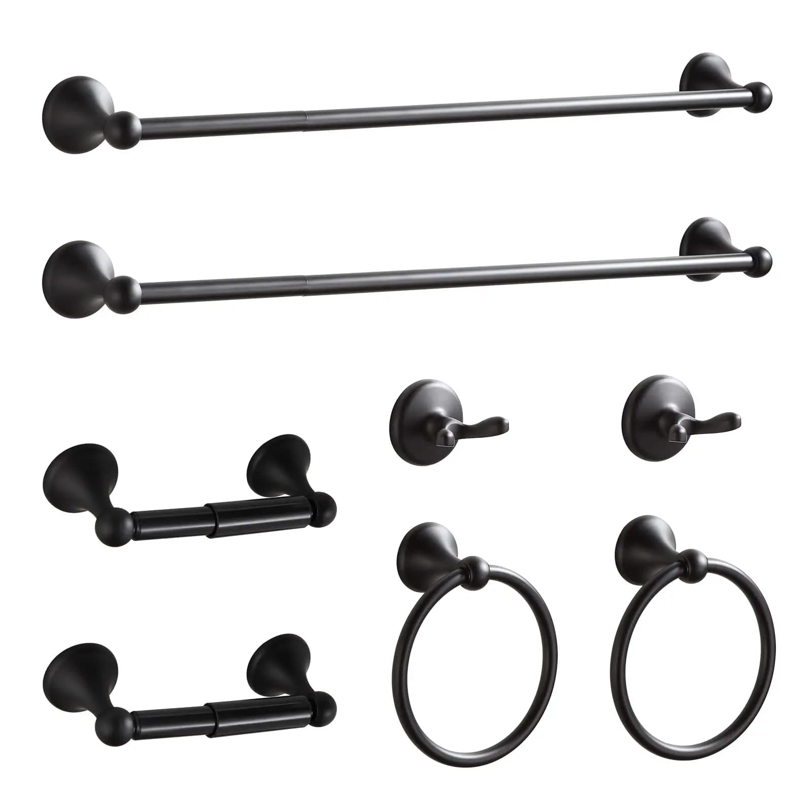 8 Piece Bathroom Hardware Set Brushed Black Nickel Adjustable Towel Bars Towel Rings Toilet Paper Holders Robe Hooks