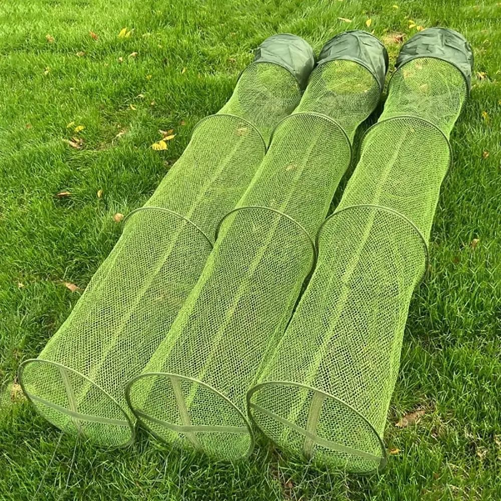1Pcs 30x200cm Fish Cage Steel SUS Ring Folding Collapsible Fish Basket Quick Drying Nylon Mesh Live Fish Trap Net