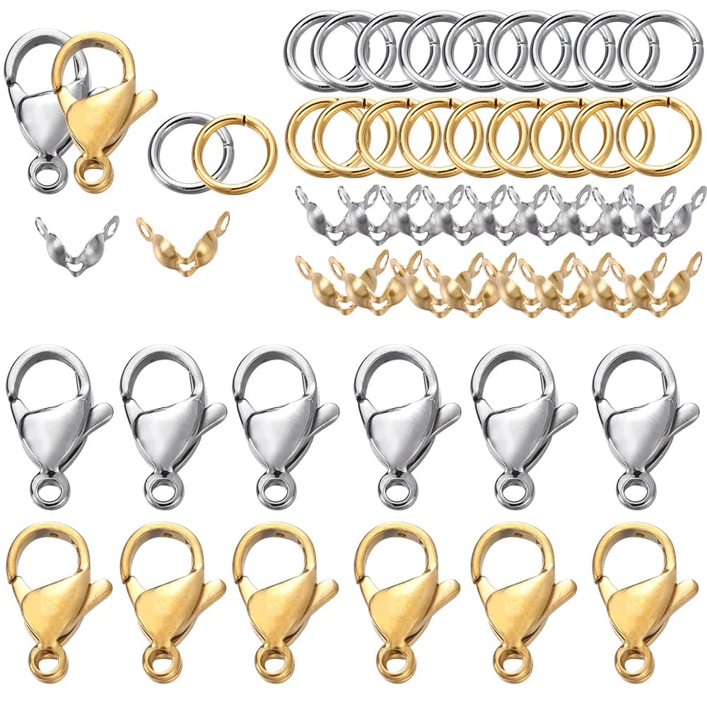 80 pz/set in Acciaio Inox Aragosta Catenacci Crimp Bead Chiusura Anelli di Salto Connettore per Il Braccialetto FAI DA TE Collana Catene Creazione di Gioielli