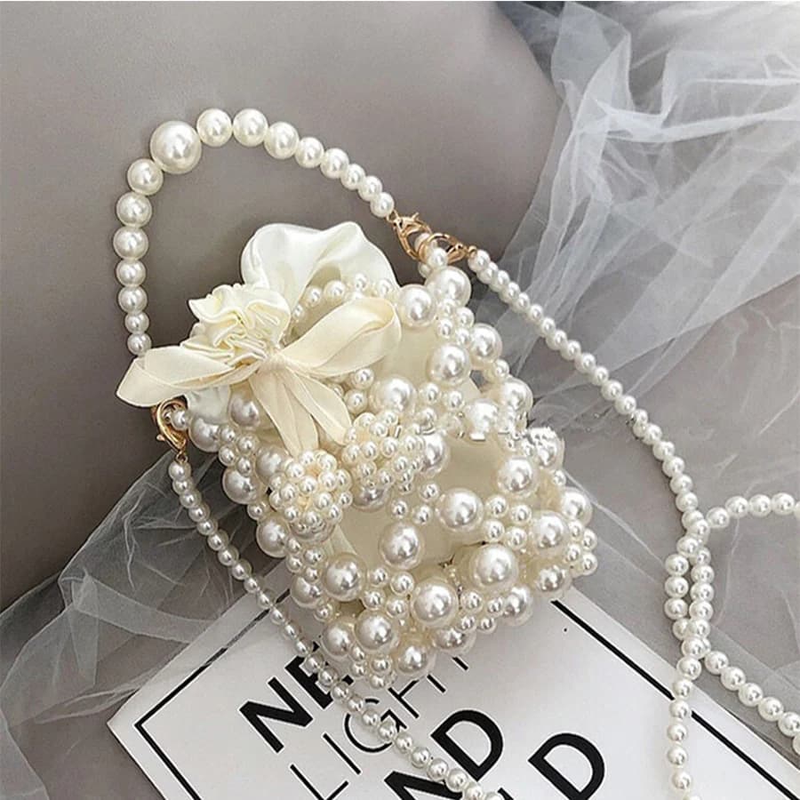 Borse e borsette borse a tracolla con perle carine per donna Mini portamonete Tote Girl Party Clutch borse a tracolla con perline bianche estive