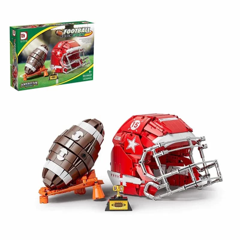 Blocchi da Costruzione a Forma di Football Americano e Casco, Modelli da Collezione e Esposizione, Giocattoli Creativi per Adulti e Appassionati di Sport (1038 pezzi)