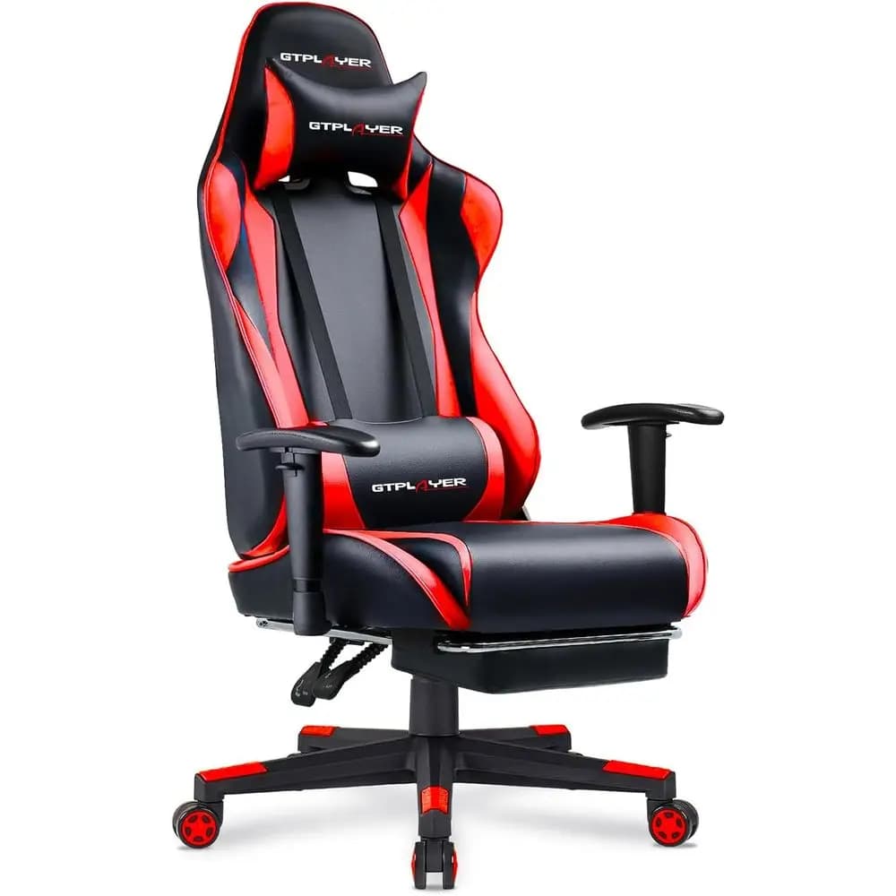Sedia da gaming girevole reclinabile ergonomica con supporto lombare e regolazione dell'altezza del sedile, colore rosso mattone