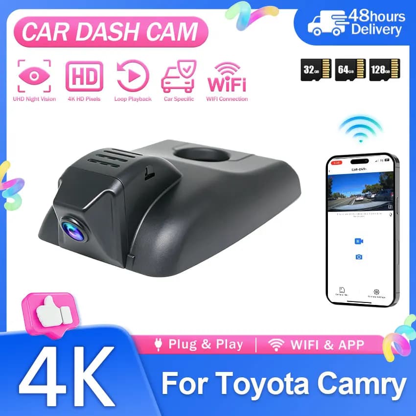 4K UHD Dash cam For Toyota Camry 2018 2019 2020 Plug and Play Night vision WIFi Car DVR Video Recorder