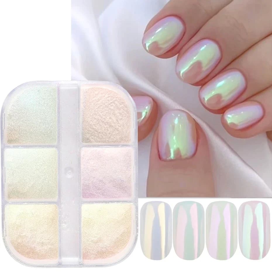 Polvere per unghie a specchio al chiaro di luna Pigmenti effetto cromo metallizzato Smalto gel Polvere laser Glitter Aurora Perla lucida Manicure per unghie Dec
