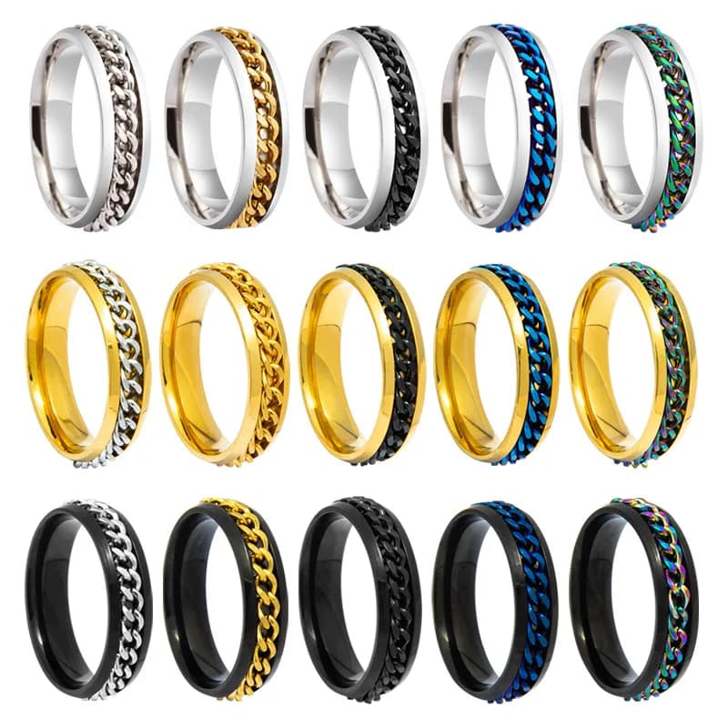 Catena girevole in acciaio inossidabile coppia anello ansia gioielli multifunzionali moda 6mm Fidget Spinner anelli Power Sense regali
