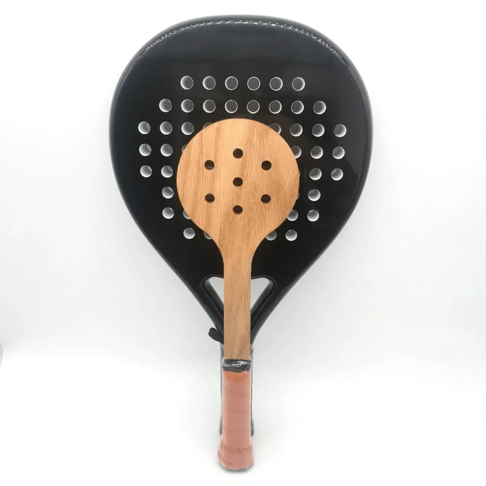 Wood Wooden Tennis Racket Perforated Head Lightweight Tennis Practice Bat Brown Compact Size Padel Training Paddle