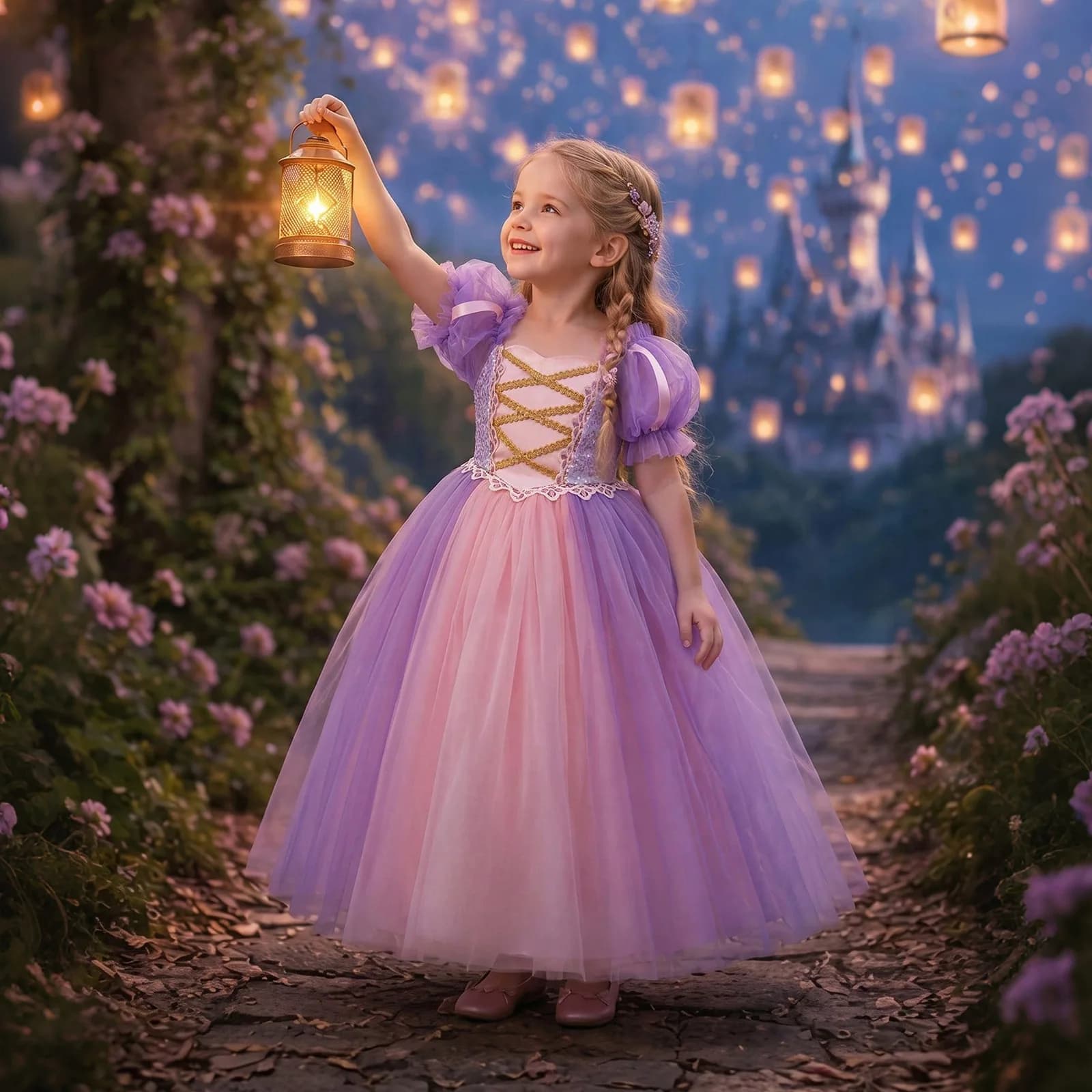 Little Girl Light Purple Mesh Dress Children's Birthday Party Halloween Costume Fairy Princess Dress