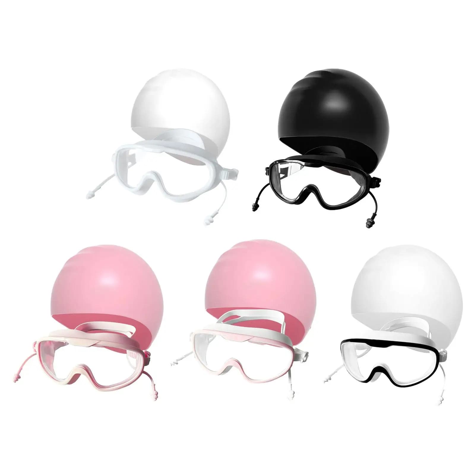 Occhialini da Nuoto e Cuffia con Telaio Grande per Uomo e Donna, Portatili, Antiappannamento, con Cinturino Regolabile in Silicone e Tappi per le Orecchie, per Piscina