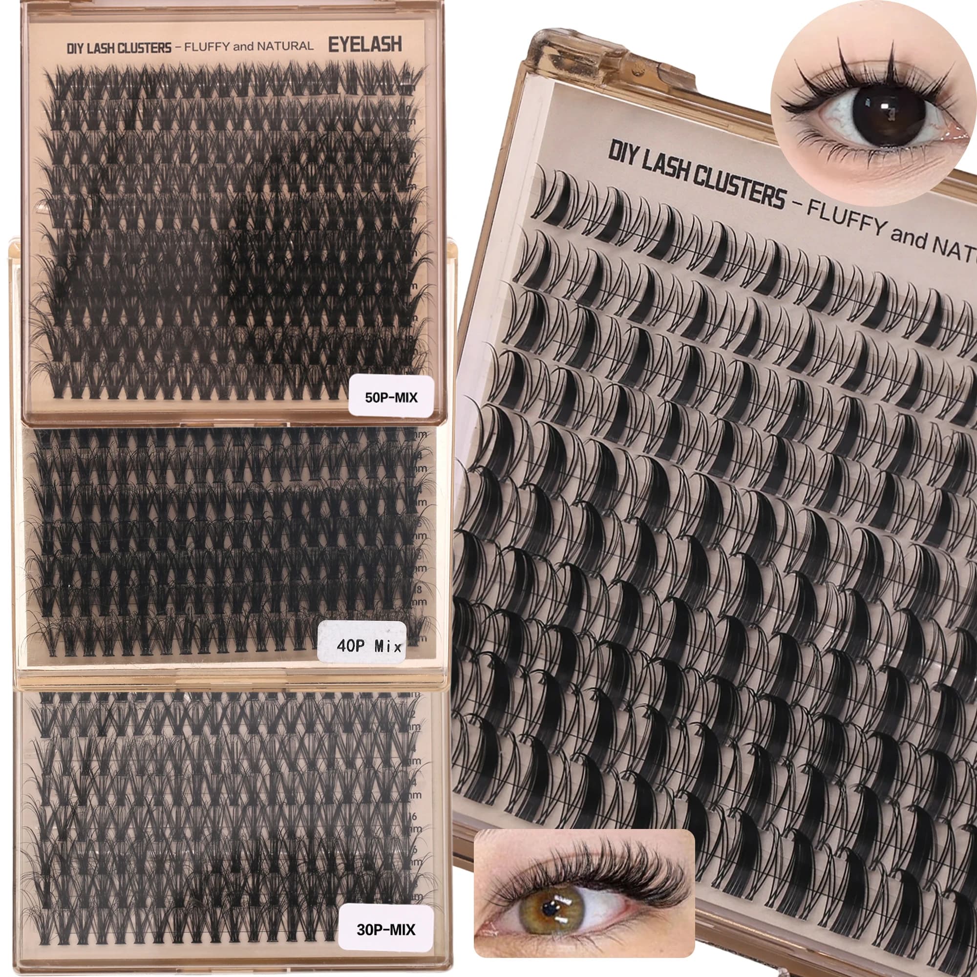 200 Ciuffetti di Ciglia Finte Naturali e Voluminose per Extension Fai-da-Te, Lunghezza Mista 10-18mm, 20D 30D-80D, Ciglia 3D Voluminose in Fibra Morbida