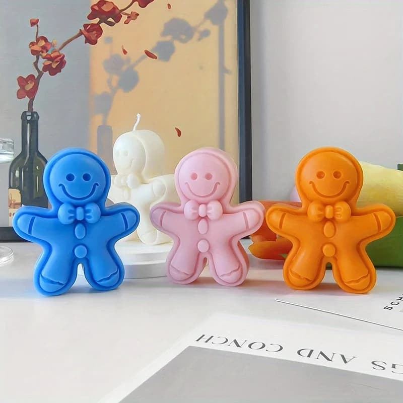 Christmas Gingerbread Man Candle Mold, Suitable for Christmas, DIY Handmade, Soap, Resin, Cement Silicone Molds, Holiday Gifts