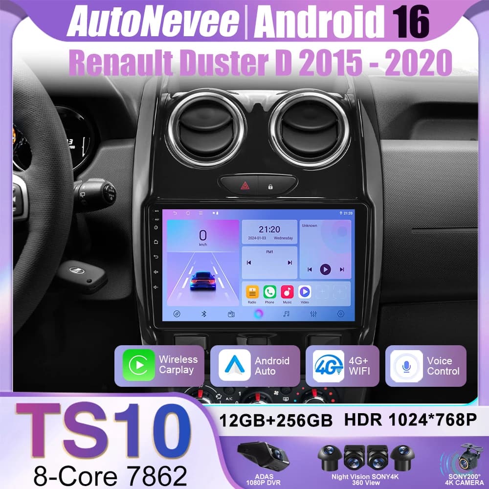 Android Auto Per Renault Duster D 2015 2016 2017 2018 2019 2020 Lada Largus 2021 Autoradio Lettore Multimediale di Navigazione Stereo