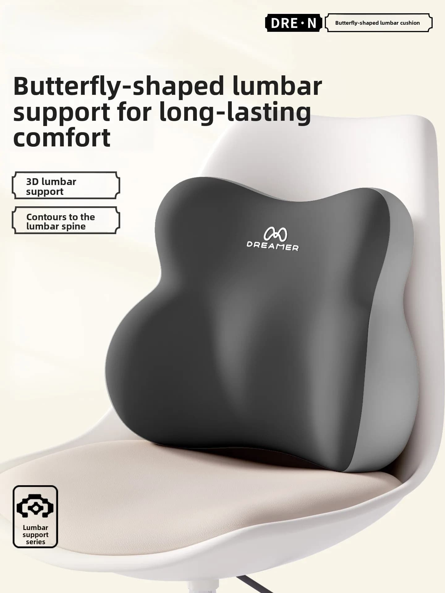 Ergonomic Office Back Support Pillow Lumbar Region Protector for Long Time Sitting Universal Comfort Memory Cotton Inners
