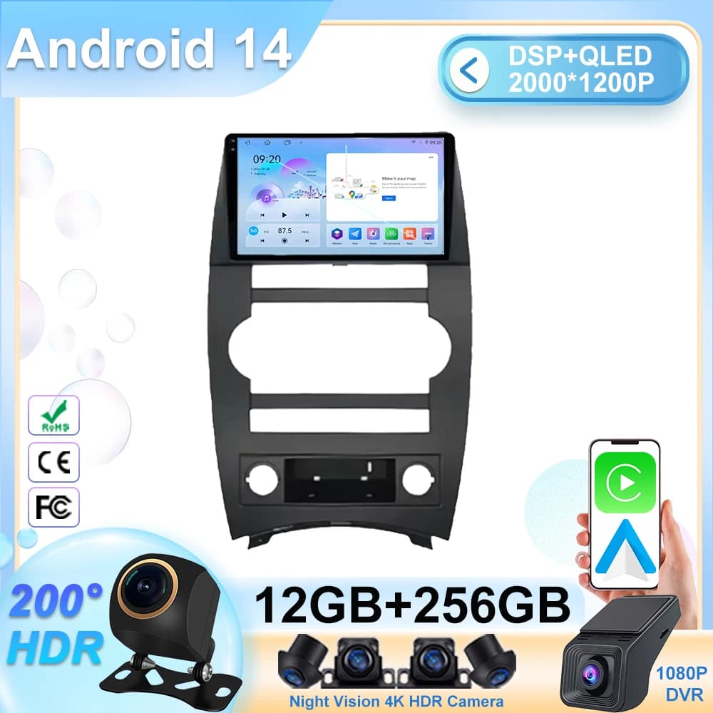 Android 14 Per Jeep Cherokee Commander XK 2007 2008 Auto CPU ad alte prestazioni Lettore video multimediale Radio Stereo Bluetooth 5G