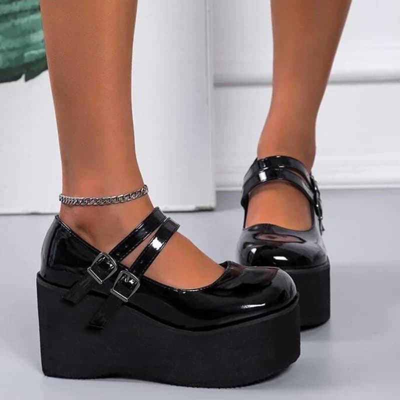 Nuove Scarpe da Donna Mary Jane con Zeppa e Tacco Alto, Stile Lolita, Gotico e Punk
