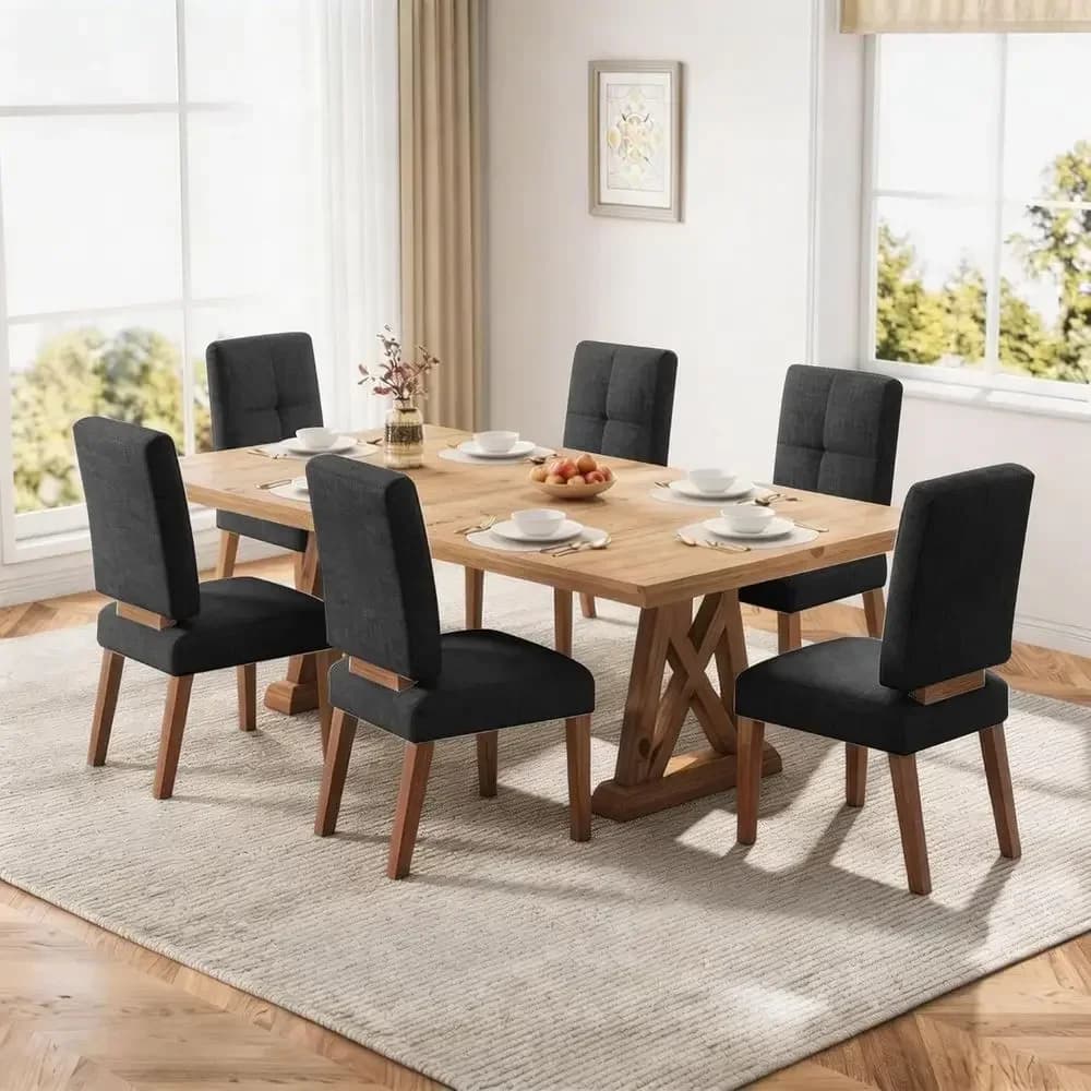 Set di 6 Sedie da Pranzo in Legno, Sedie per Sala da Pranzo con Gambe in Legno, Cuscino Effetto Nuvola e Struttura Rinforzata per Cucina/Soggiorno