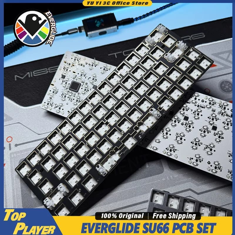 Kit PCB per tastiera da gioco Everglide SU66, stabilizzatori per interruttori magnetici, schiuma FR4, piastra in alluminio argento e carbonio per case GH60